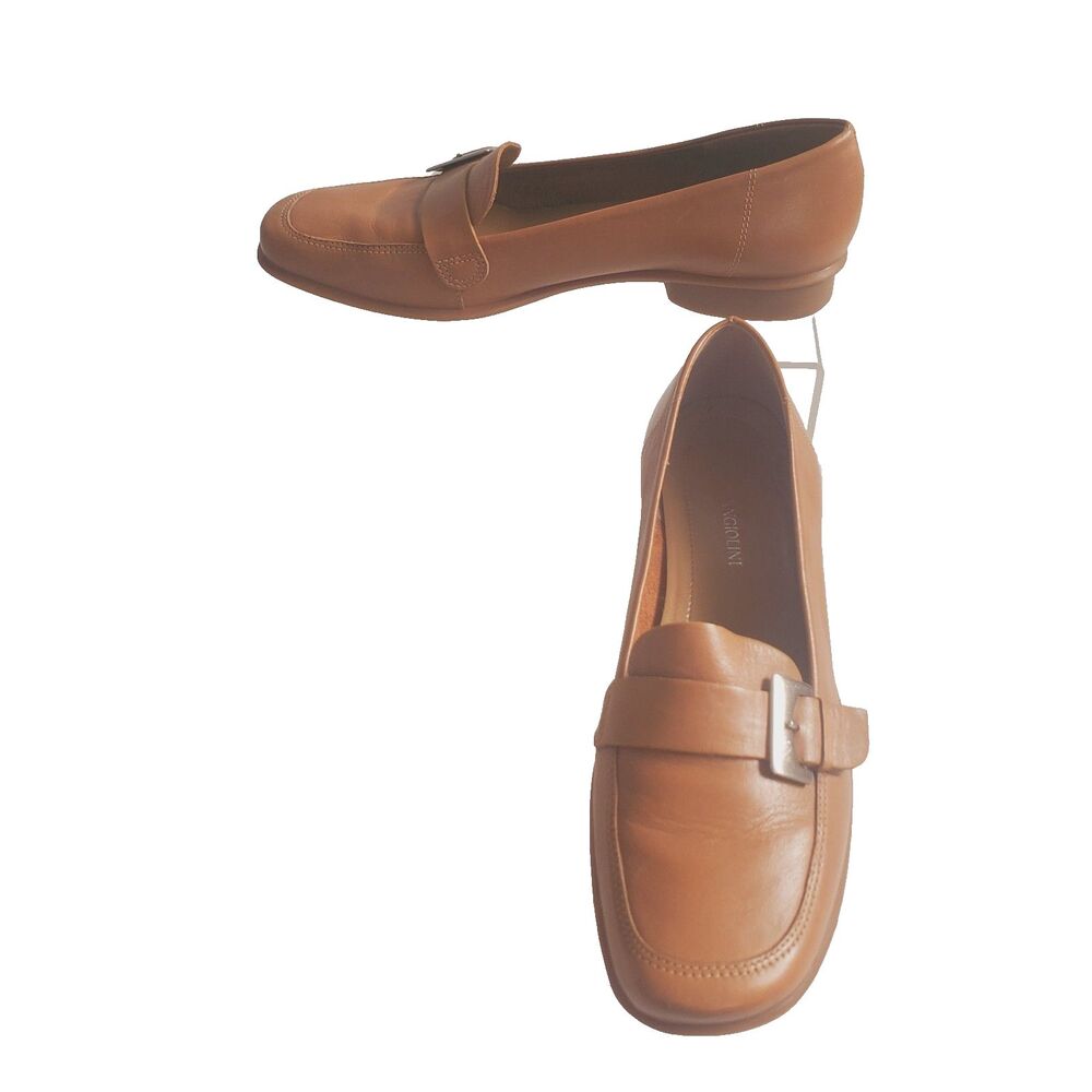 Enzo Angiolini Women's Loafers Size 6.5M Camel Brown Leather Buckle Block Heel